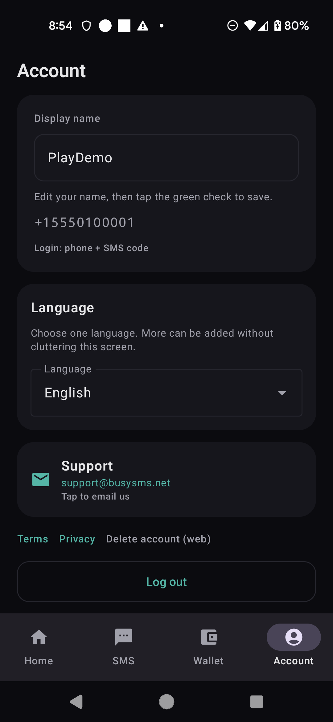BusySMS Android — Account